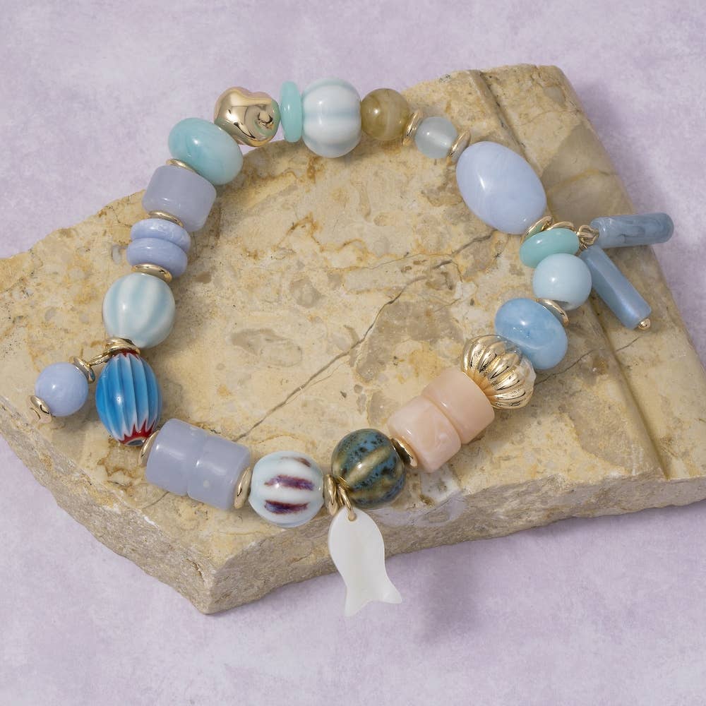 Fishy Mixed Bead Stretch Bracelet