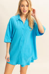 Linen Top and Bottom Set in Cyan Blue (REG)