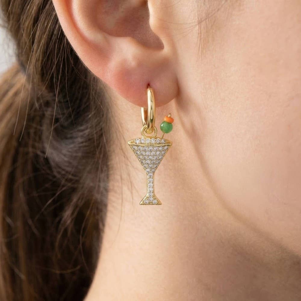 Pave Martini Hoop Earrings