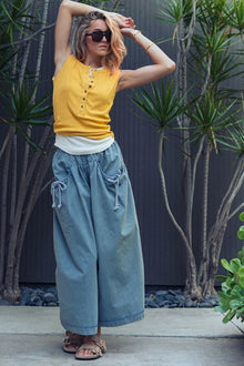 Drawstring Pocket Culotte Pants in Blue (REG)