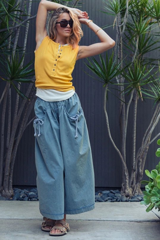 Drawstring Pocket Culotte Pants in Blue (REG)