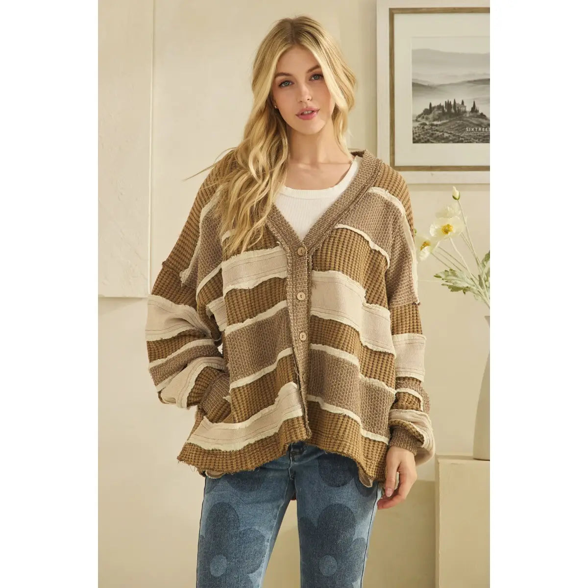 Colorblock Patchwork Cardigan in Brown (REG)