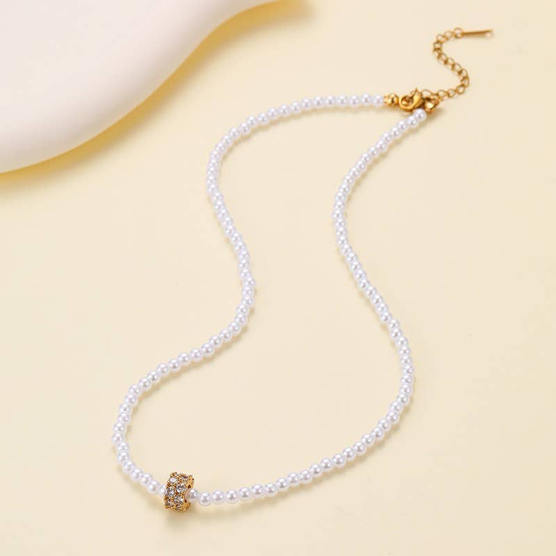 Encrusted Ring Pearl Necklace