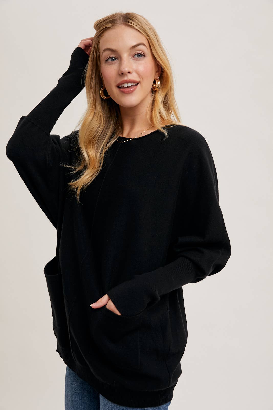 Dolman Tunic Sweater in Black (REG)