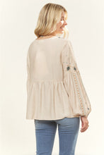 Boho Embroidered Peasant Top in Oatmeal (REG)