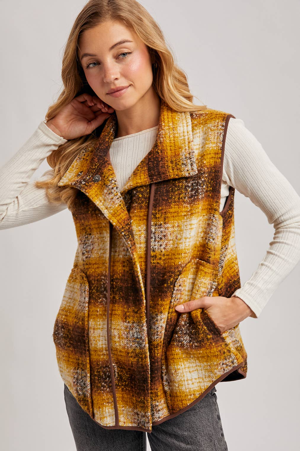 Mustard Flannel Plaid Vest (REG)