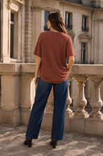 Curly Rib Ruched Top in Rust (REG)
