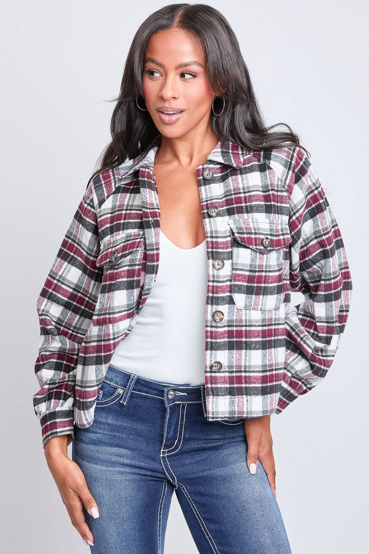 Cropped Boxy Plaid Shacket (REG)