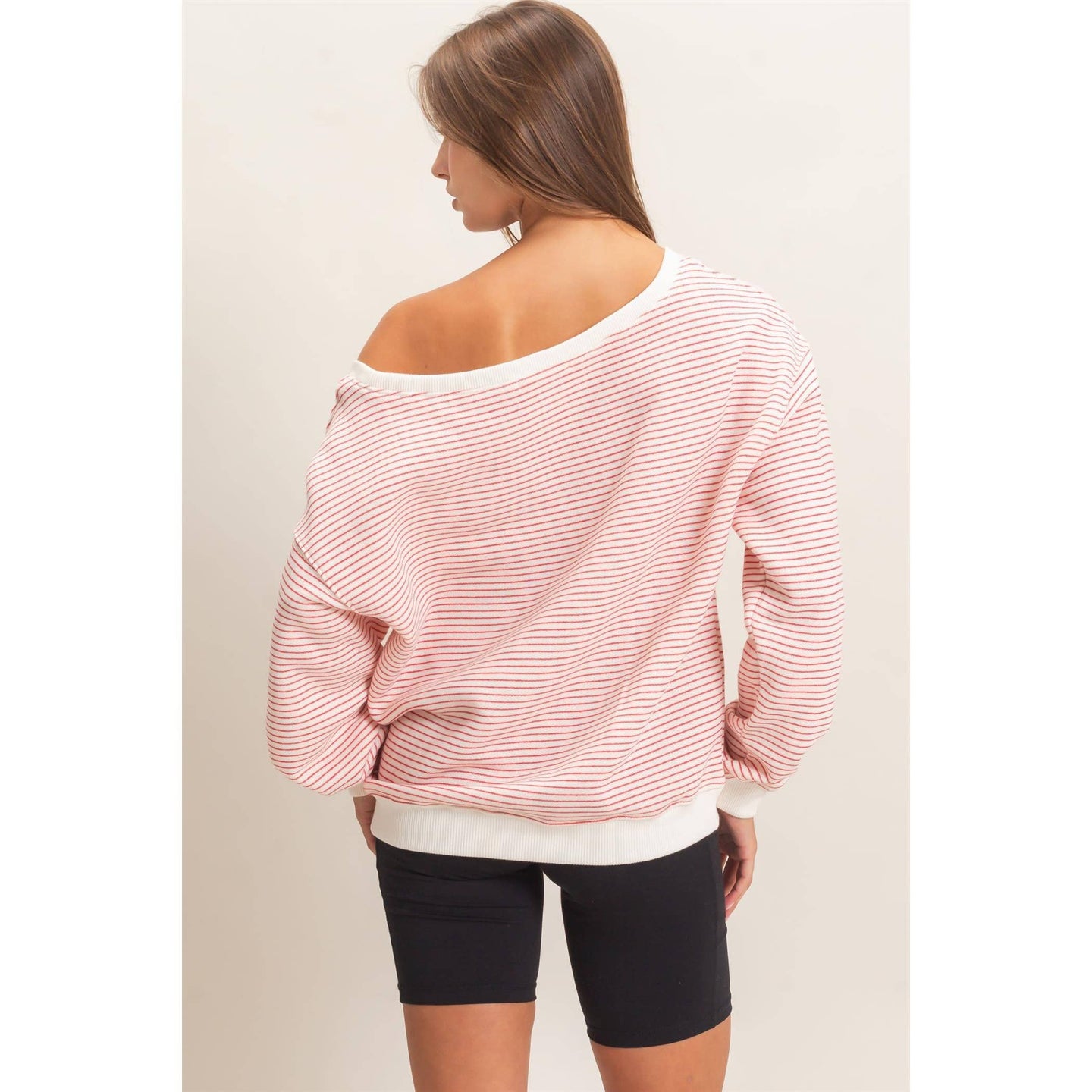 Red Striped Off The Shoulder Sweatshirt (REG)