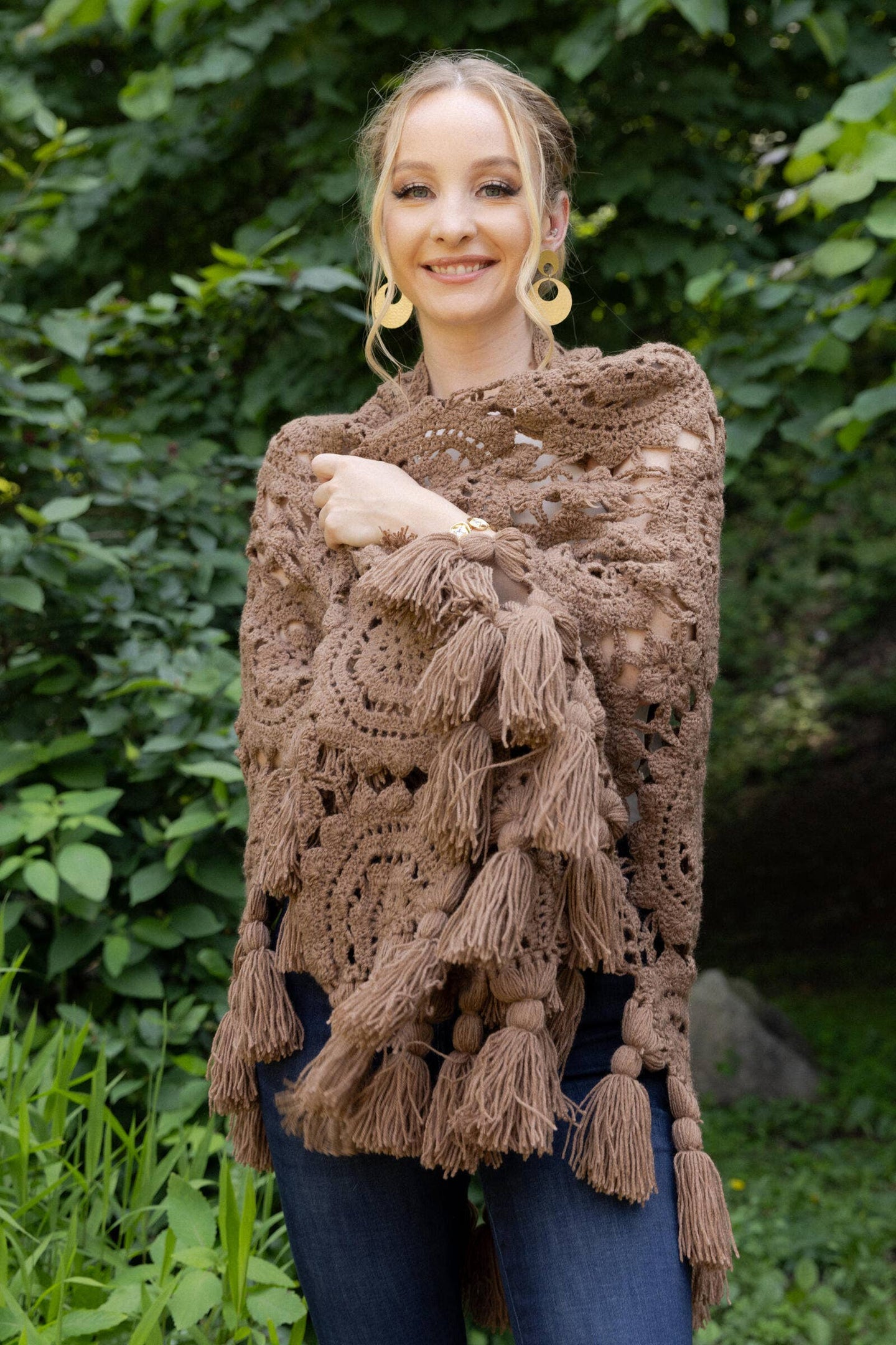 Crocheted Sunshine Shawl in Brown