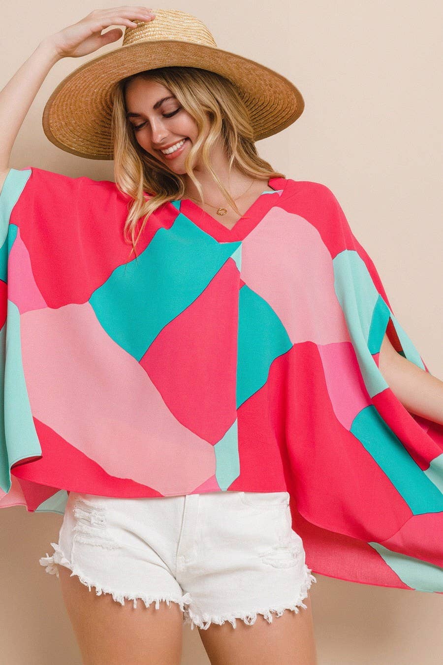 Vibrant Geo Printed Poncho (REG)
