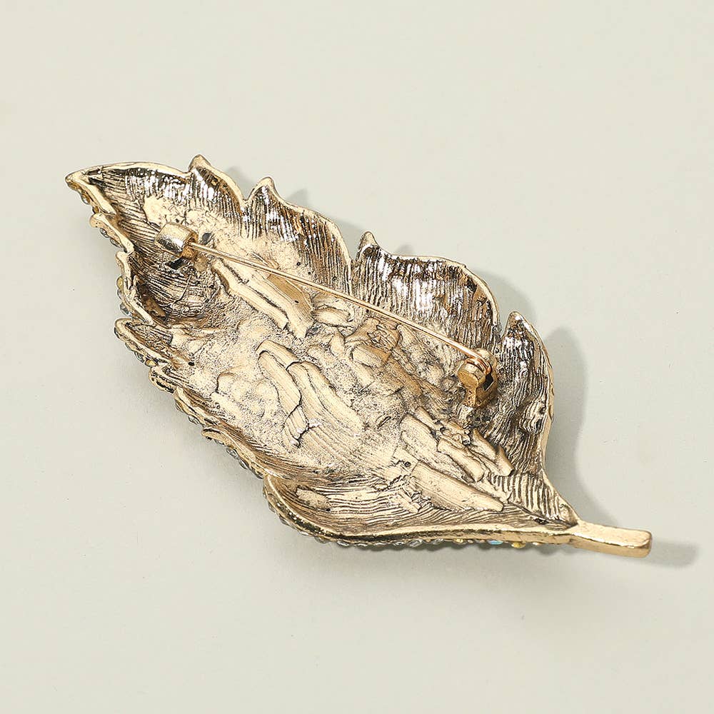 Rhinestone Leaf Brooch