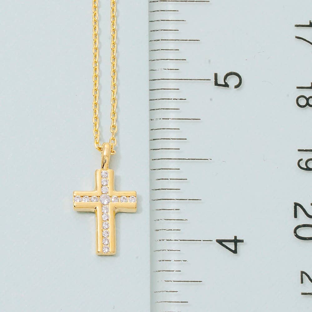 Gold Dipped CZ Cross Necklace