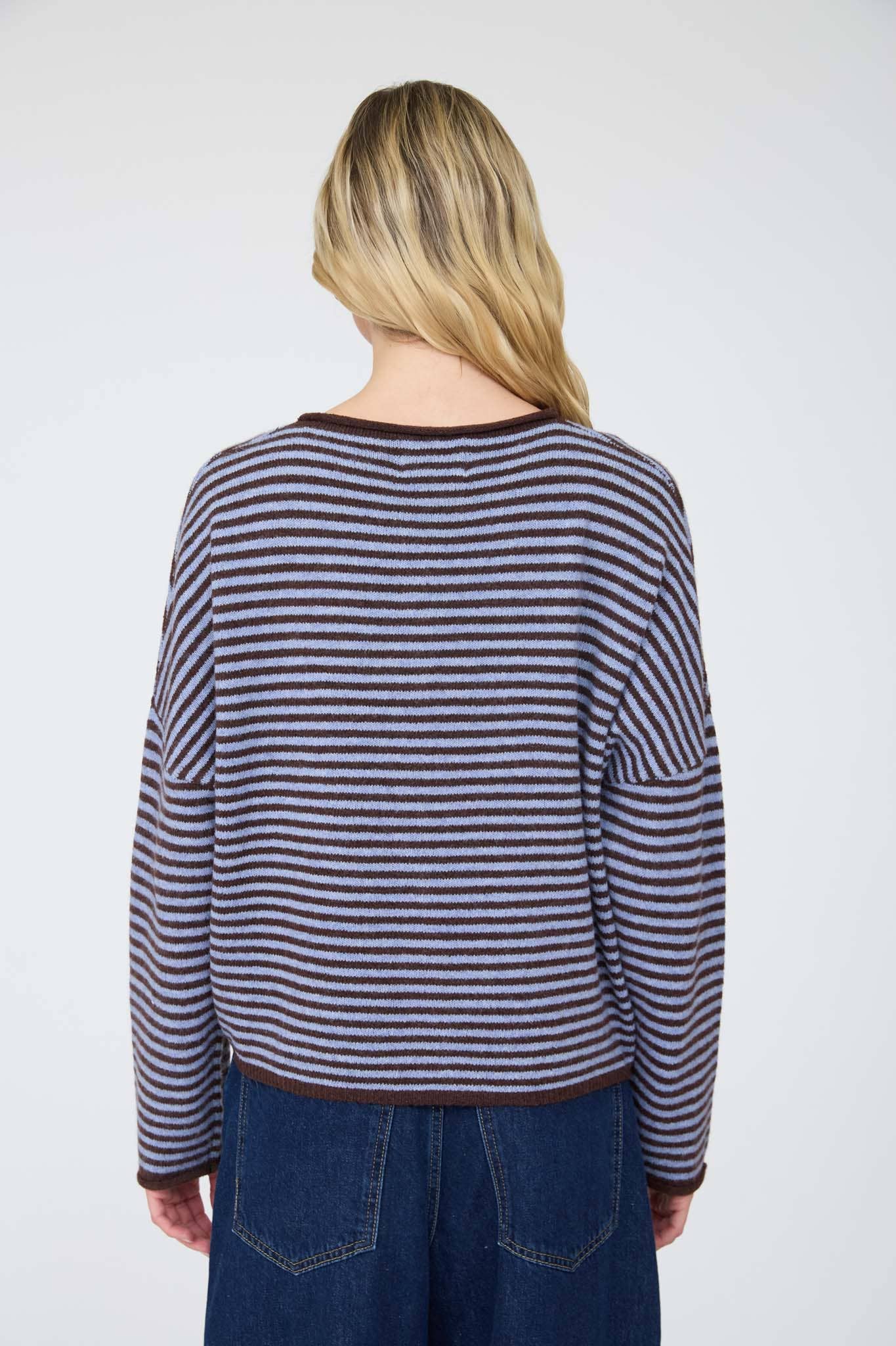 Striped Raw Edge Cardigan in Dark Brown (REG)