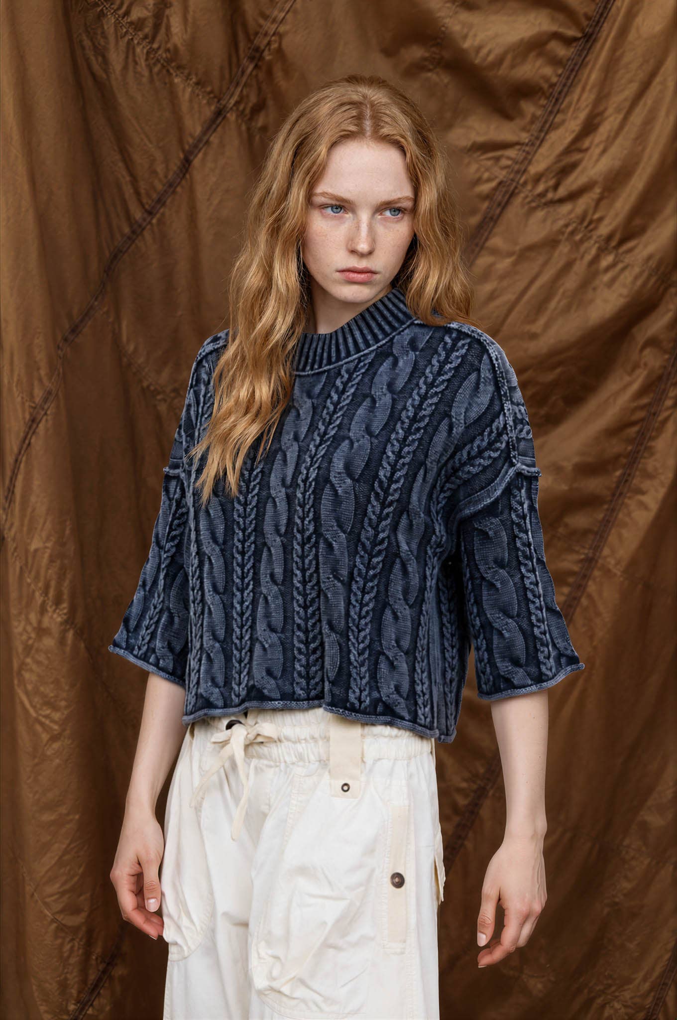 Navy Cable Turtleneck Sweater (REG)