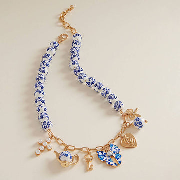 Blue China Kettle Charm Necklace