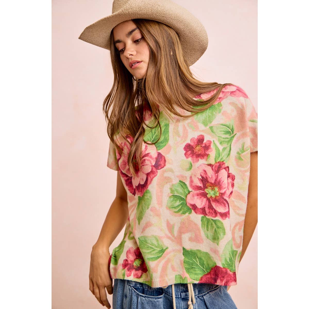 Blush Floral Sweater Top (REG)