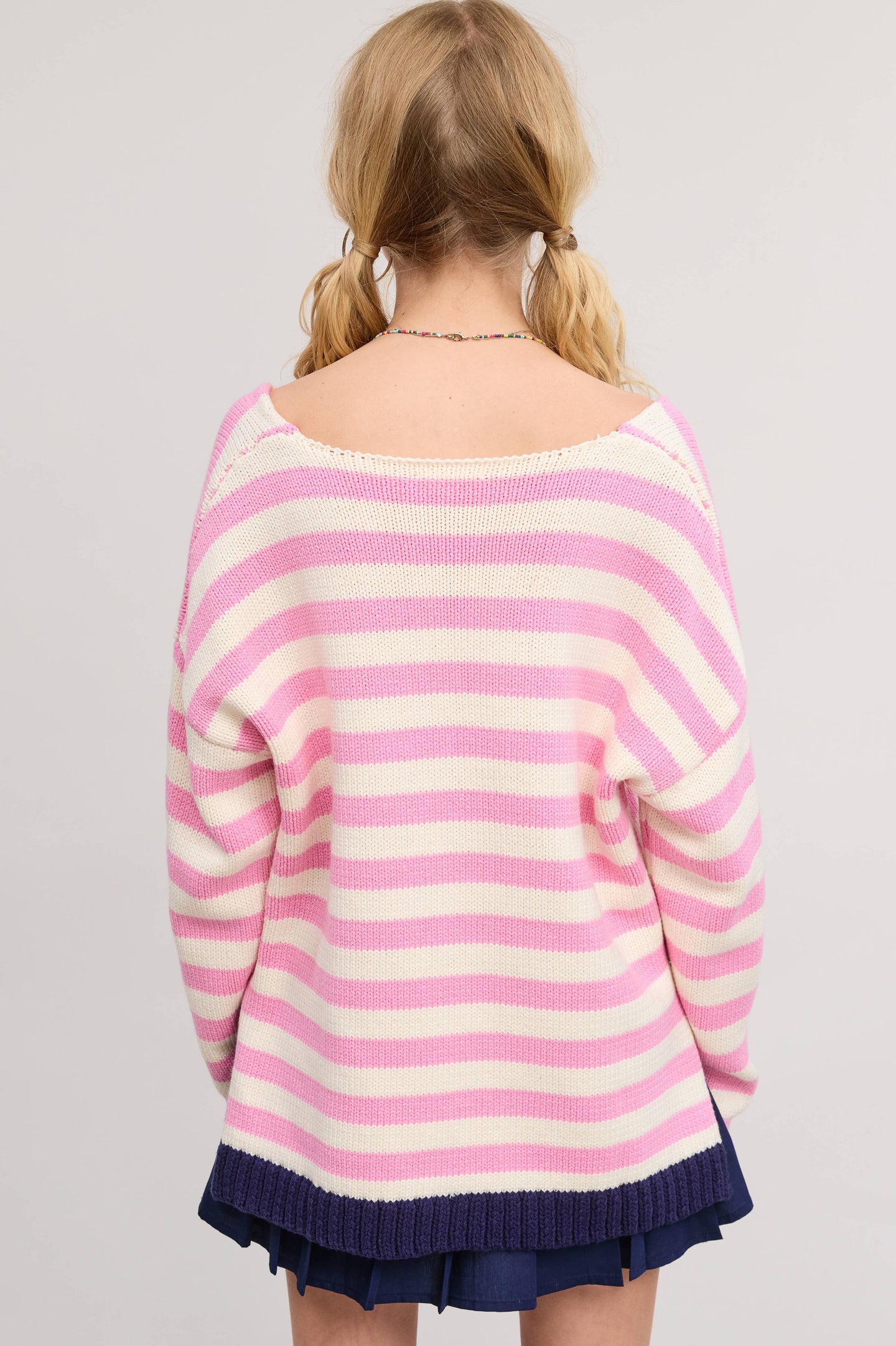 Mimosa Striped V-Neck Sweater in Pink (REG)