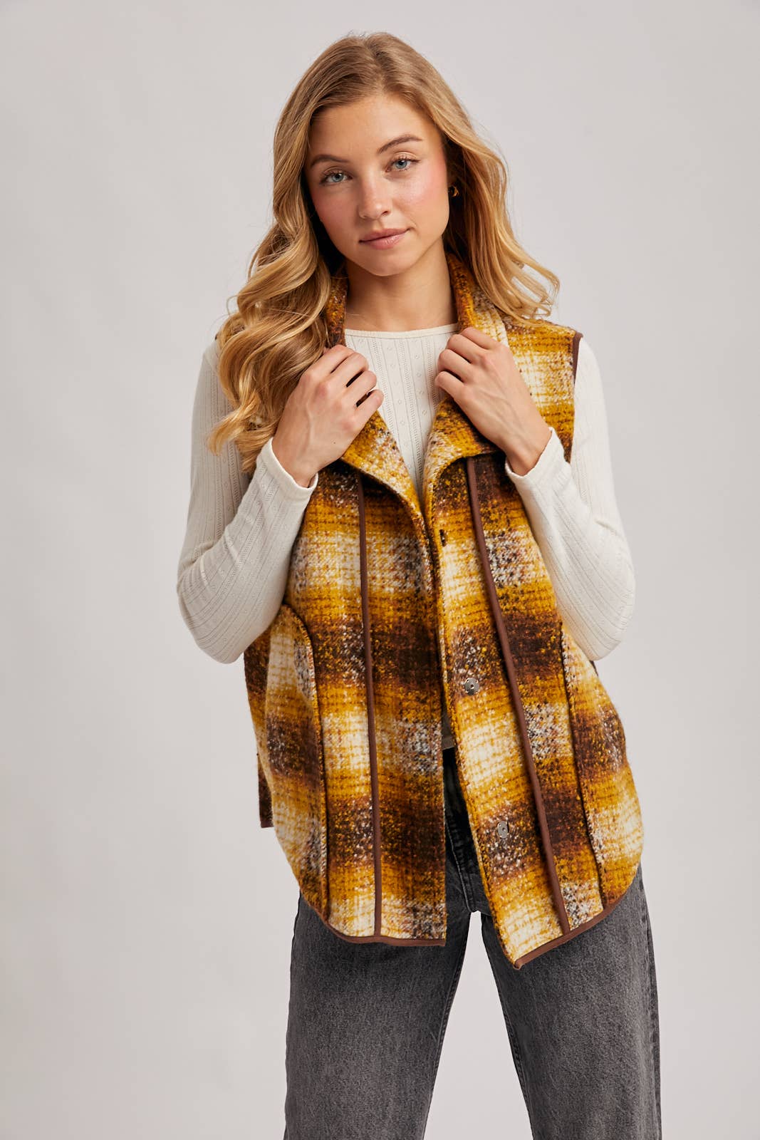 Mustard Flannel Plaid Vest (REG)
