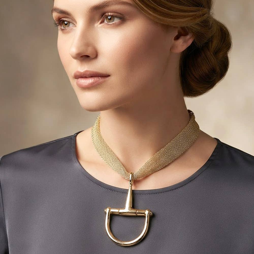 Bold Equestrian Mesh Chain Necklace