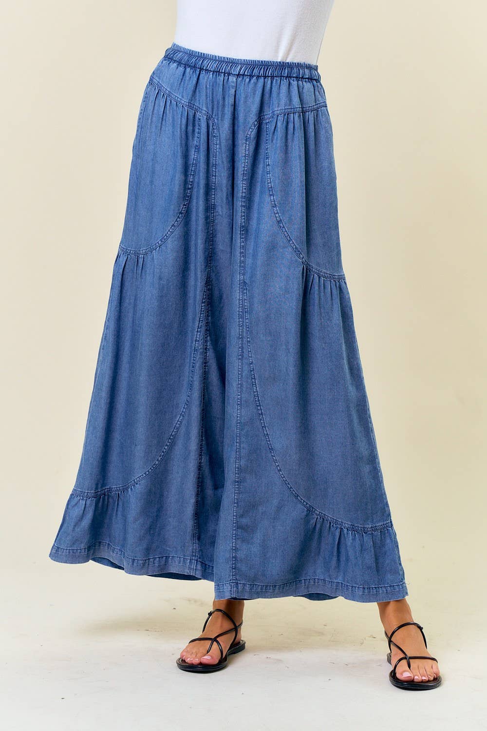 Wide Leg Elastic Tencel Pants in Dk Denim (REG)