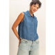 Sleeveless Dark Denim Button-Up Top (REG)