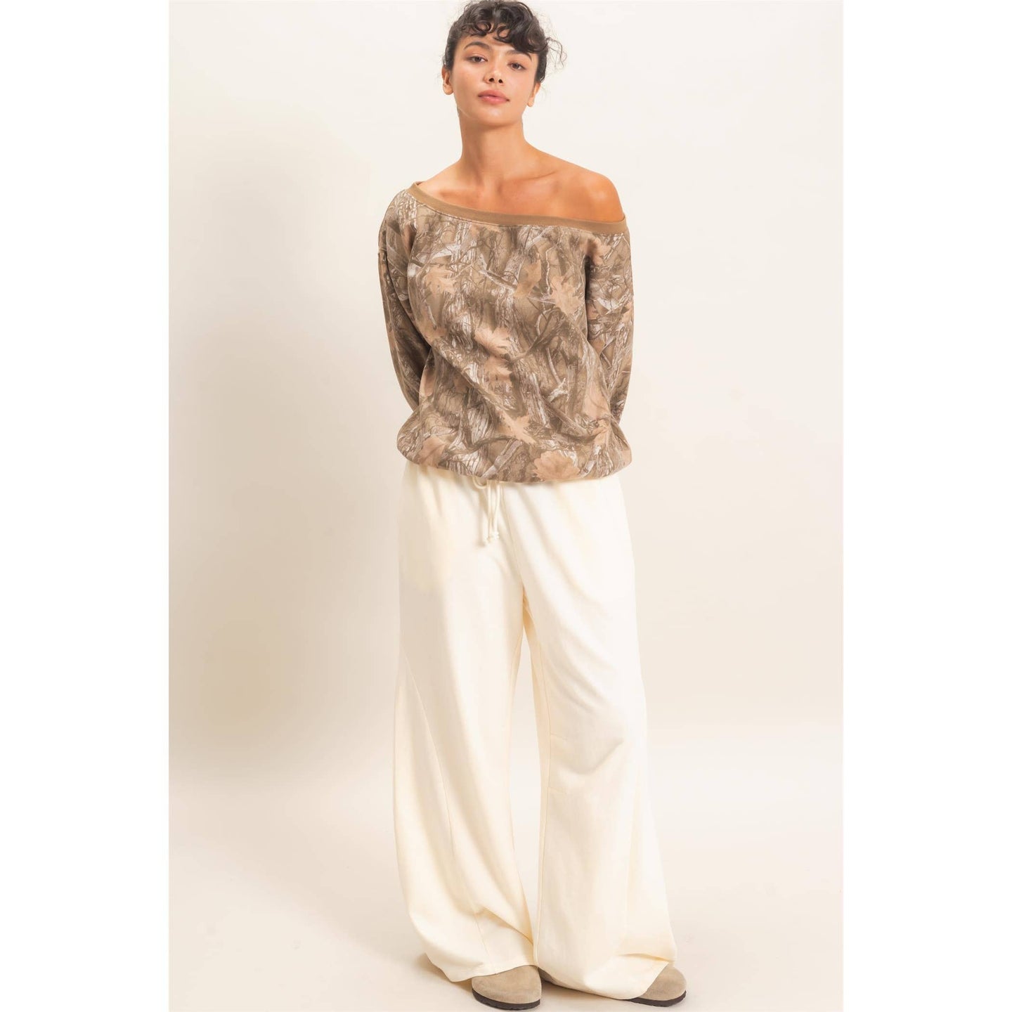 Tree Camo Off Shoulder Sweatshirt (REG)