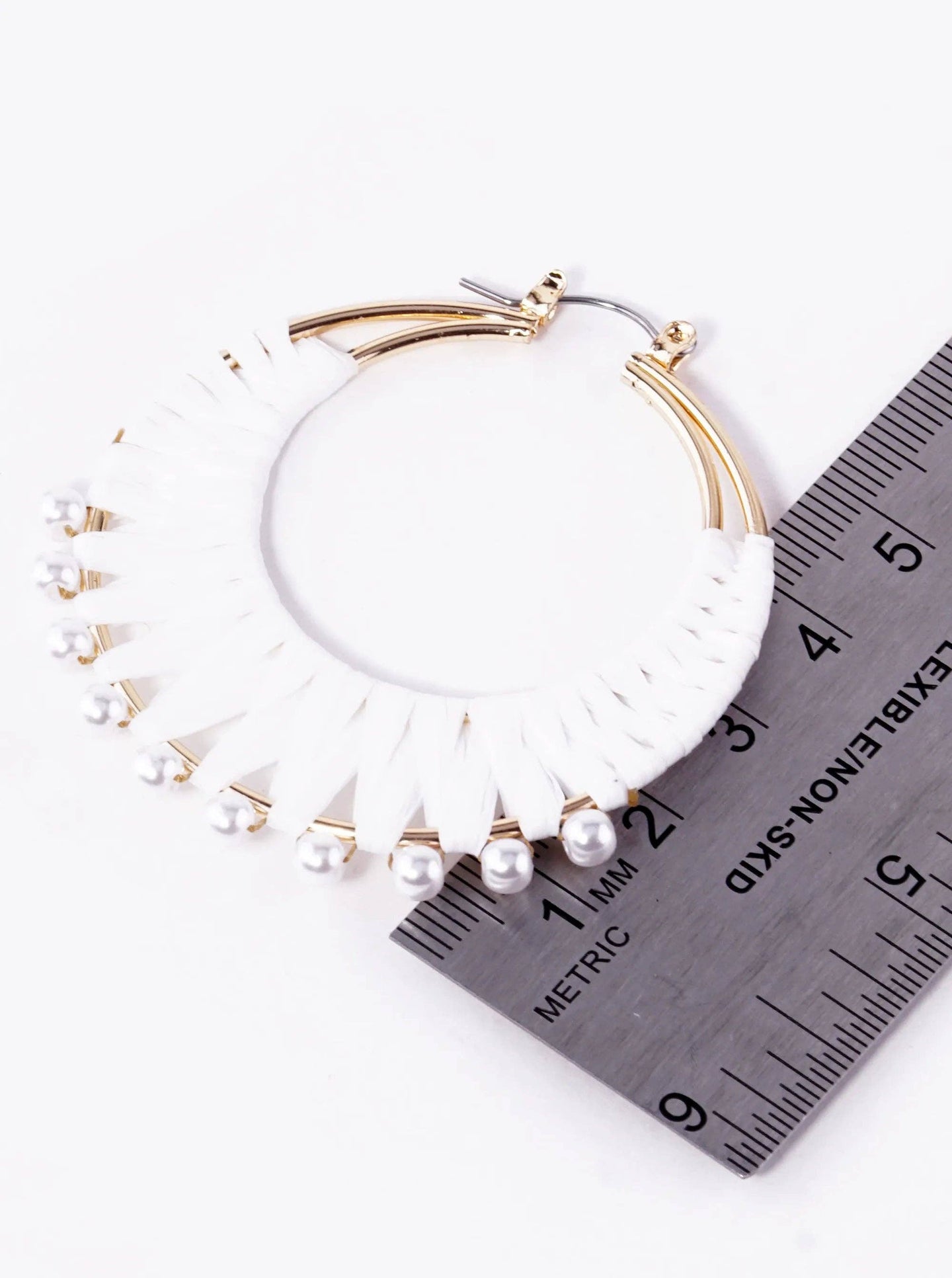 Pearl Beaded Raffia Hoop Earrings