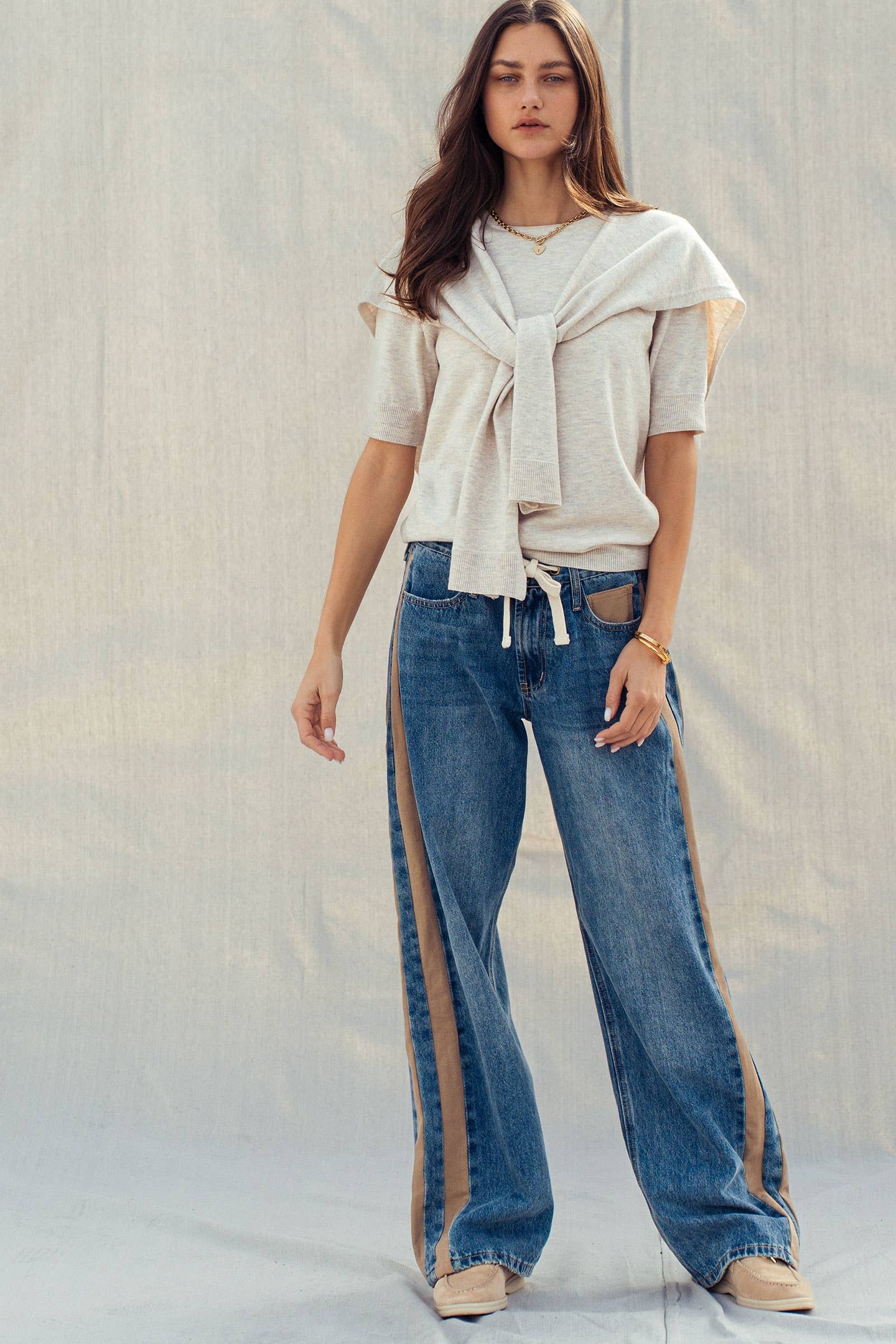 Faux Layered Tie-Front Top in White (REG)