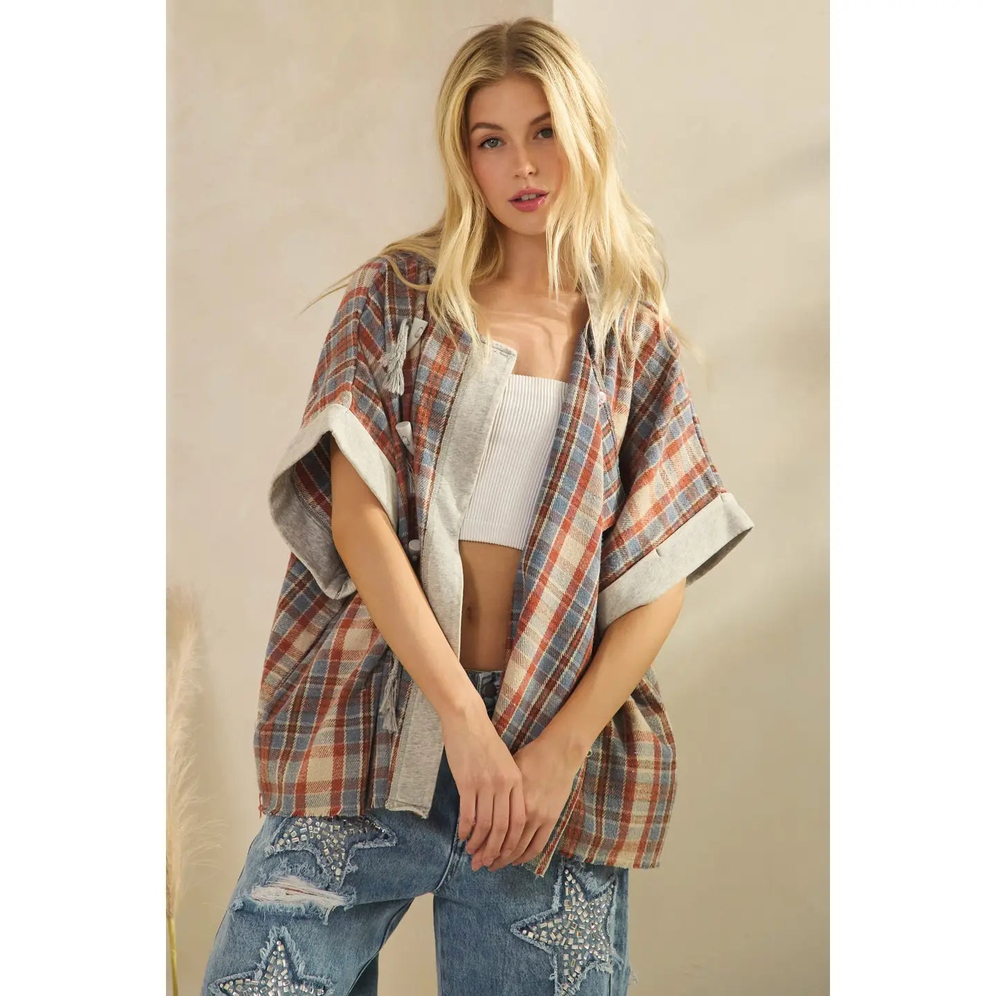 Poncho Style Plaid Jacket (REG)