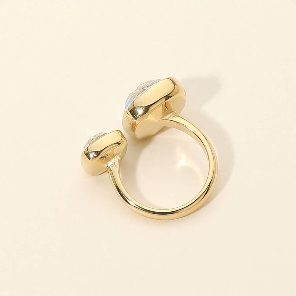 Stainless Steel Cushion Crystal Ring