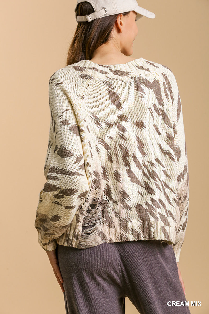 Distressed Animal Print Sweater (REG)