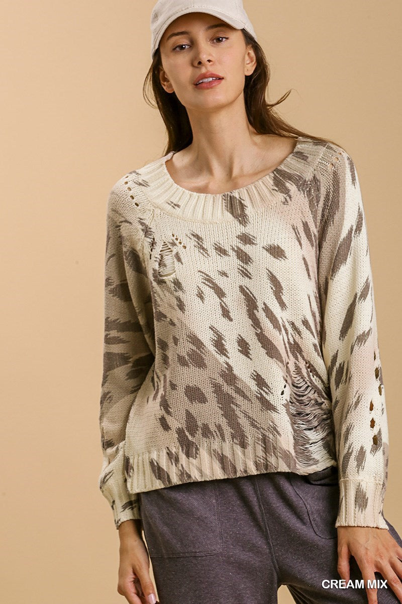 Distressed Animal Print Sweater (REG)