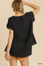 Gauze Fringe Peplum Top in Black (REG)