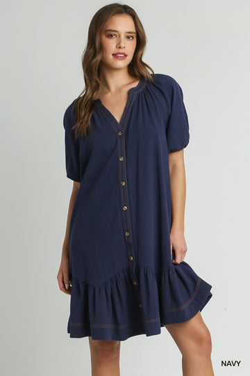 Stay Casual Button Down Dress in Navy (REG)
