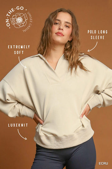 Luxeknit Collared Pullover Top in Ecru (PLUS)