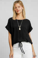 Tie Hem Linen Top in Black (REG)
