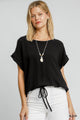 Tie Hem Linen Top in Black (REG)