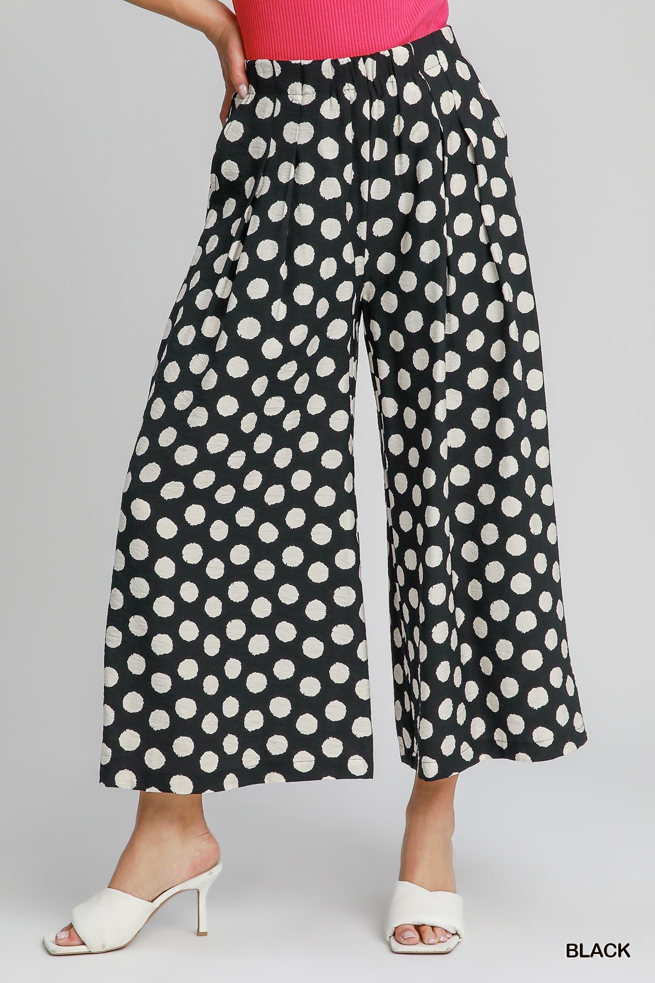 Polka Dot Wide Leg Pants in Black (REG)