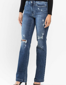 The Mid Rise Hand Sand & Destroy Bootcut Judy Blues (82541)