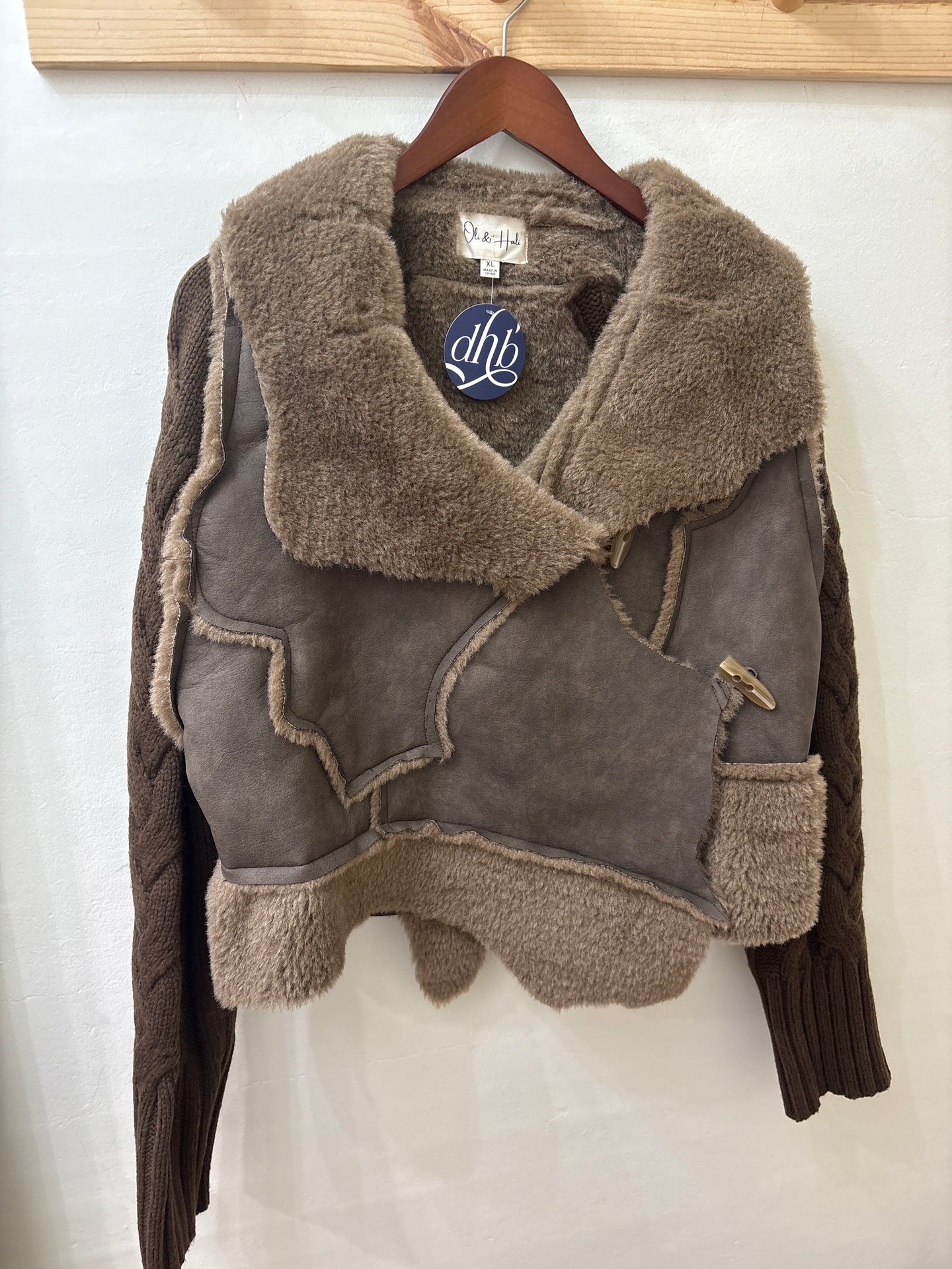 Faux Fur and Leather Jacket in Chocolate (REG)