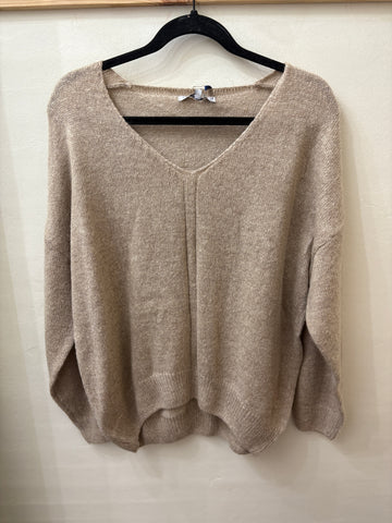 Cozy V Neck Sweater in Taupe (REG)