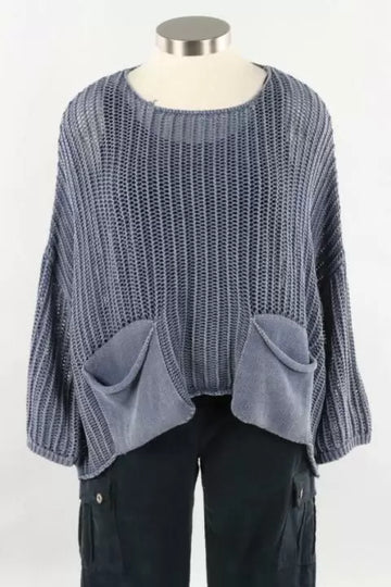 Crochet Pocket Sweater in Denim (REG)