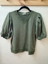 Pleated Sleeve Sweatshirt in Olive (REG)