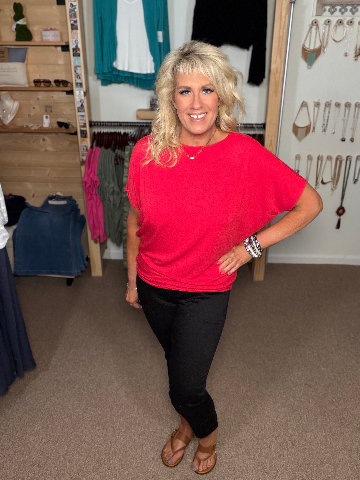 Always Classy Dolman Top in Ruby (REG)