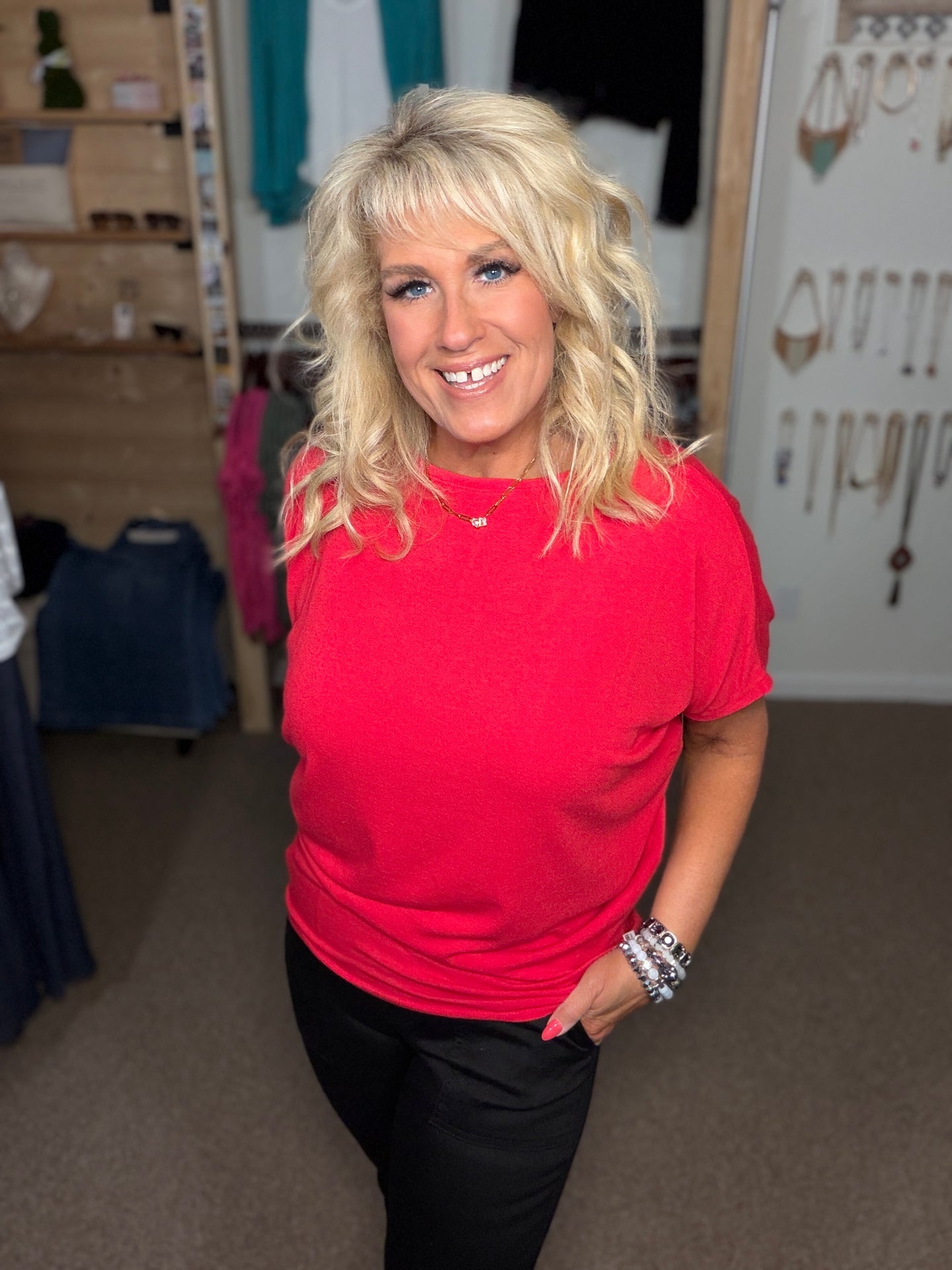 Always Classy Dolman Top in Ruby (REG)