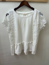Crochet Contrast Peplum Top in Off White (REG)