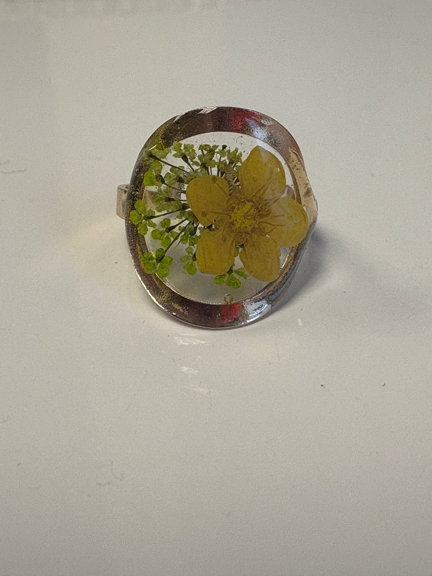 Pressed Yellow Flower Ring
