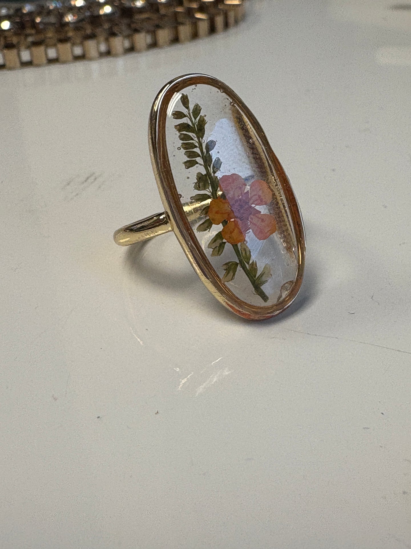 Orange Flower Oval Ring
