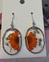 Pressed Orange Flower Oval Earrings
